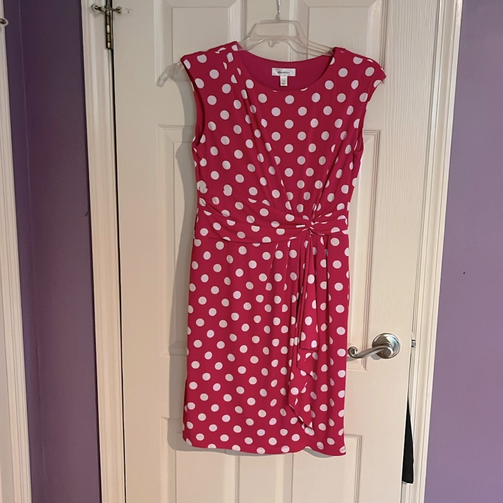 Pink and white polka dot dress. Perfect for any season!